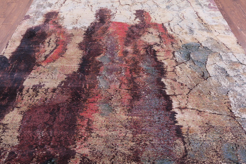 7' 10" X 9' 10" Wool and Silk Abstract Handmade Rug Q9051