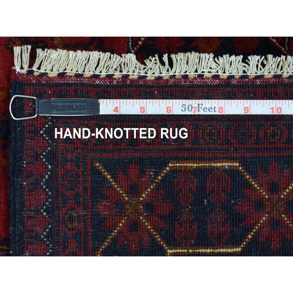 Deep and Saturated Red, Afghan Khamyab, Soft Wool Hand Knotted Rug, 3'4"x4'9"
