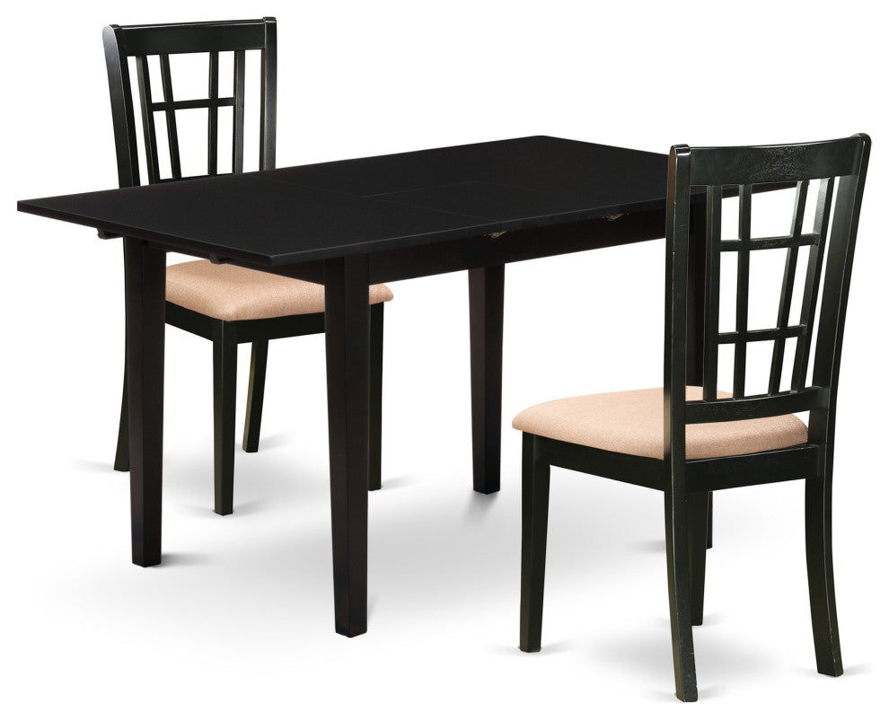 3-Pc Dinette Set 2 Wood Dining Chairs, Butterfly Leaf Dining Table, Black