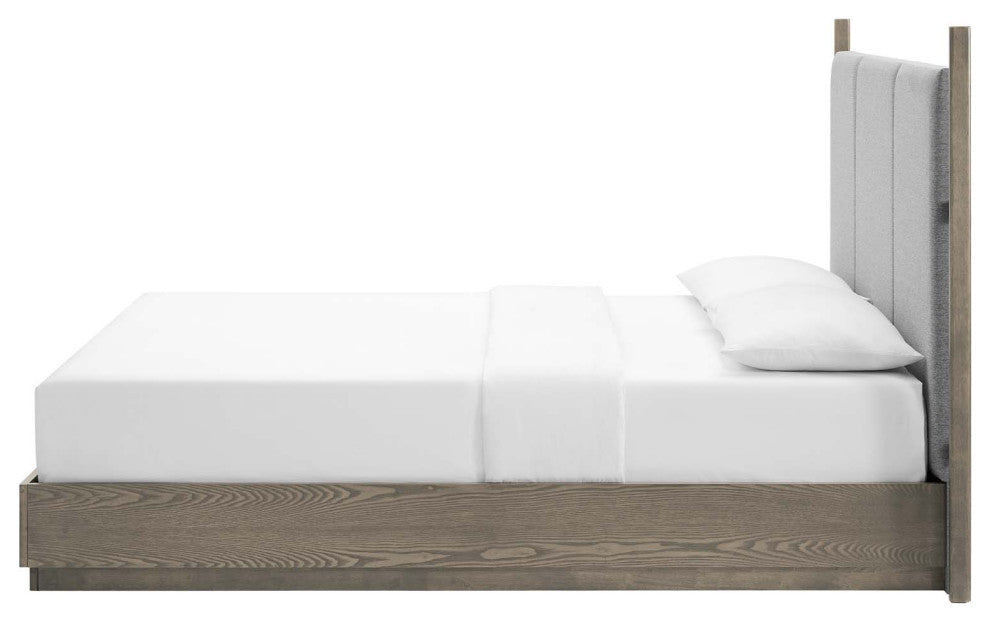 Platform Bed Nightstand Set, Queen Size, Brown Oak, Wood, Modern, Mid Century