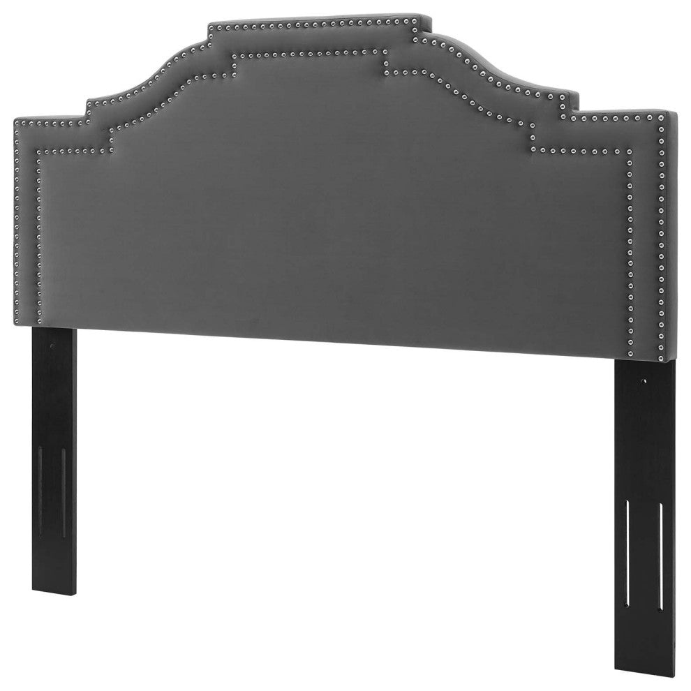 Headboard, Full Queen Size, Velvet, Dark Gray, Modern Contemporary, Bedroom