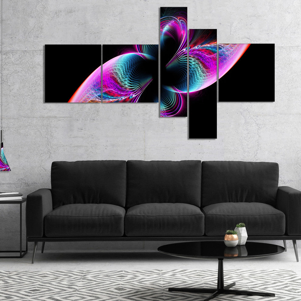 Colorful Flower Fractal Rainbow, Abstract Art on Canvas, 60"x32", 5 panels