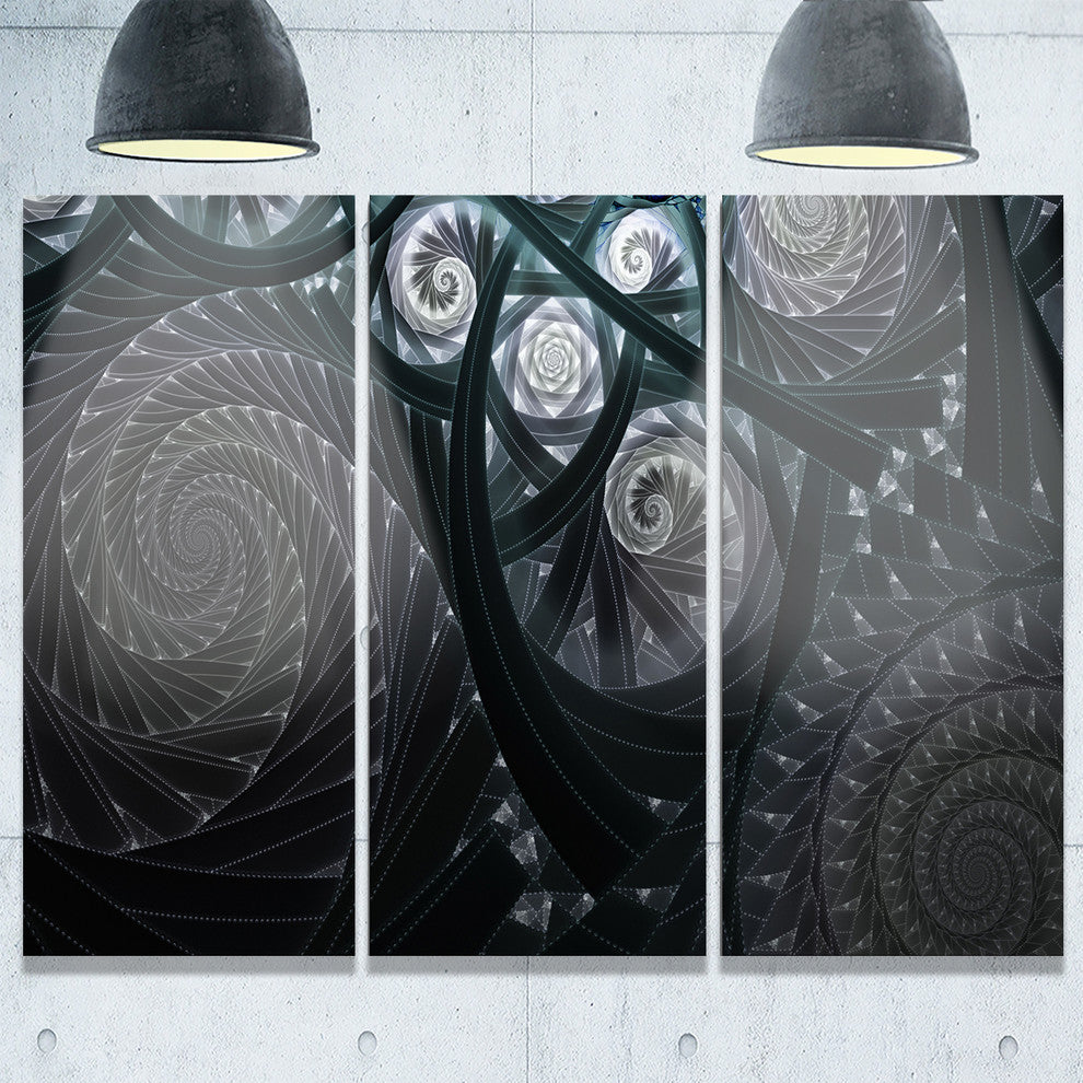 "Dark Spiral Fractal Flower Digital" Metal Wall Art, 3 Panels, 36"x28"