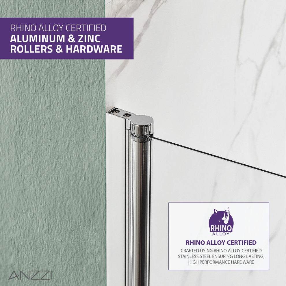 ANZZI Myth 28" x 56" Frameless Hinged Tub Door, Polished Chrome
