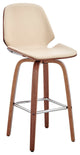 26" Cream Faux Leather Swivel Seat Wooden Bar Stool