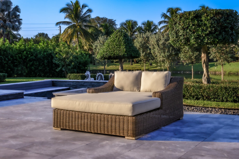 Milo 79x59" Patio Wicker Aluminum Frame Extra Large Double Sun Lounger, Brown