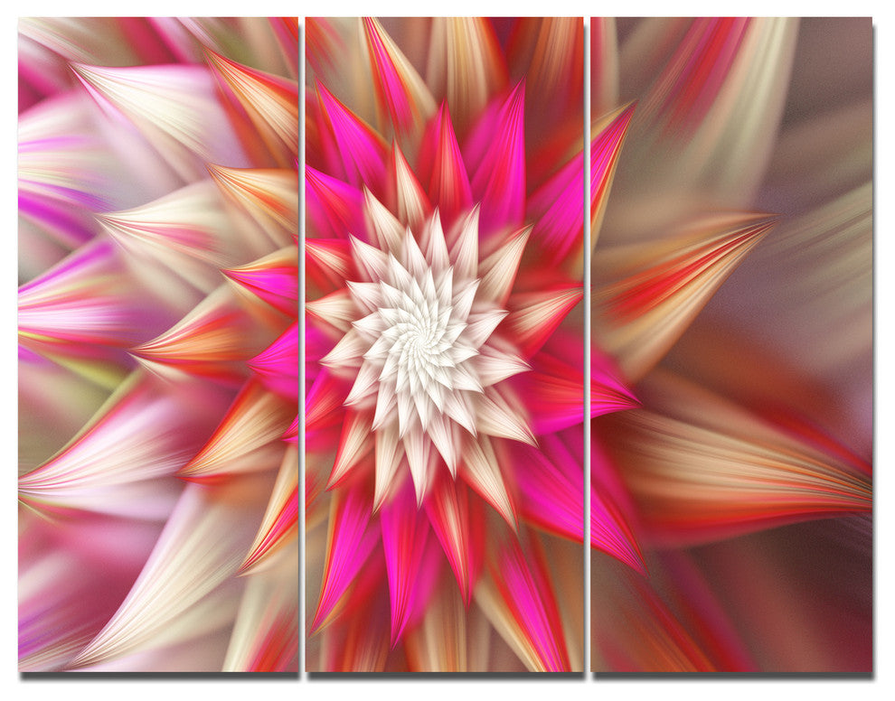 Pink Exotic Fractal Flower, Abstract Triptych Canvas Art Print, 36x28, 3 Panels