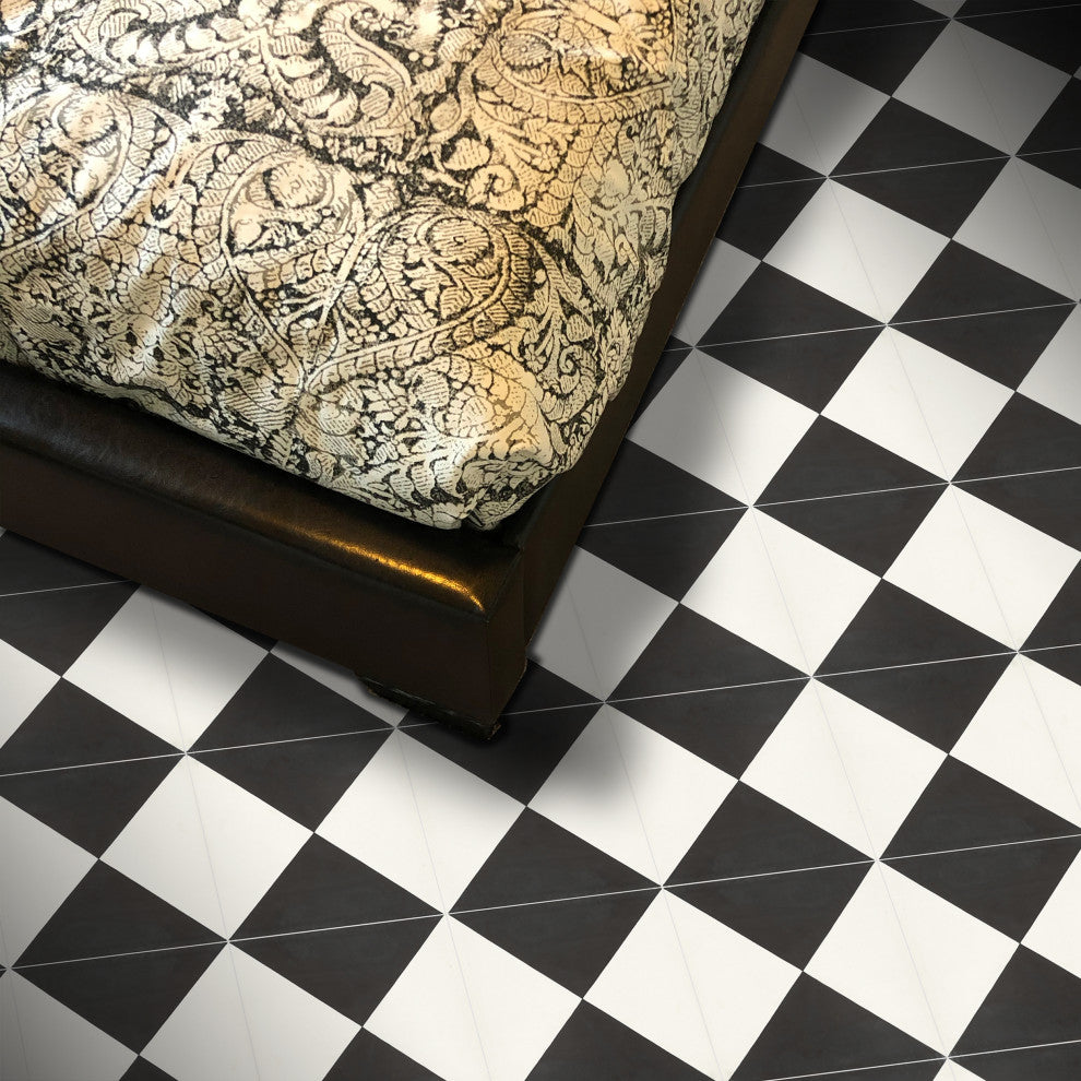 8"x8" Anfa Handmade Cement Tile, Black/White, Set of 12