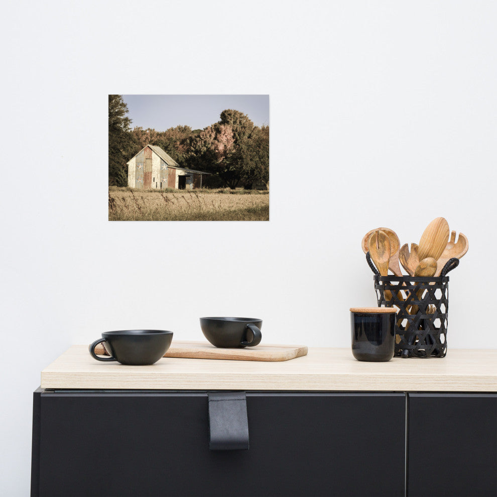Patriotic Barn in Field Aged Landscape Photo Unframed Wall Art Print, 11" X 14"