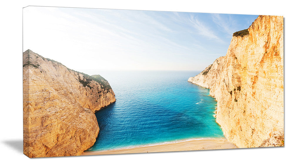 "Blue Sea in Between Big Rocks" Seashore Canvas Art, 32"x16"