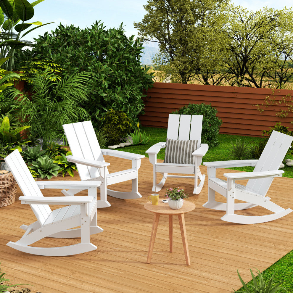WestinTrends 4PC Modern Adirondack Outdoor Rocking Chair Set, Porch Rockers, White