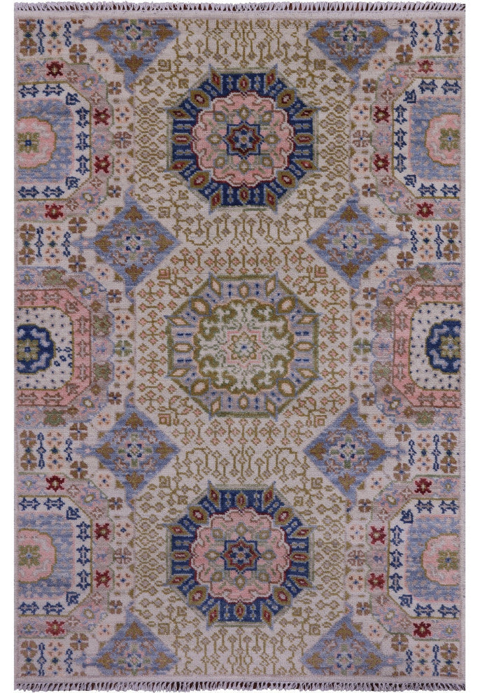 4' 1" X 6' 1" Geometric Mamluk Handmade Wool Rug - Q15932