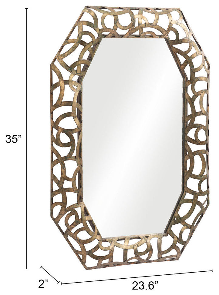 Frame Wall Mirror, Glass, Steel Metal, Antique Gold, Bedroom Living