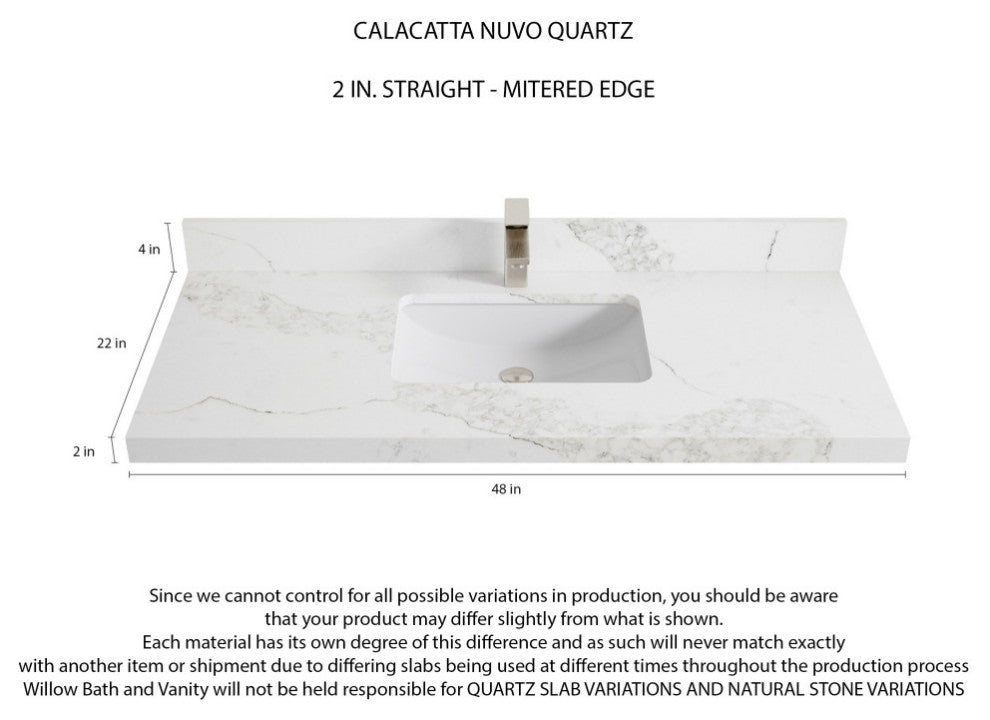 Aberdeen 48 Single Sink Bath Vanity in White 2" Calacatta Nuvo