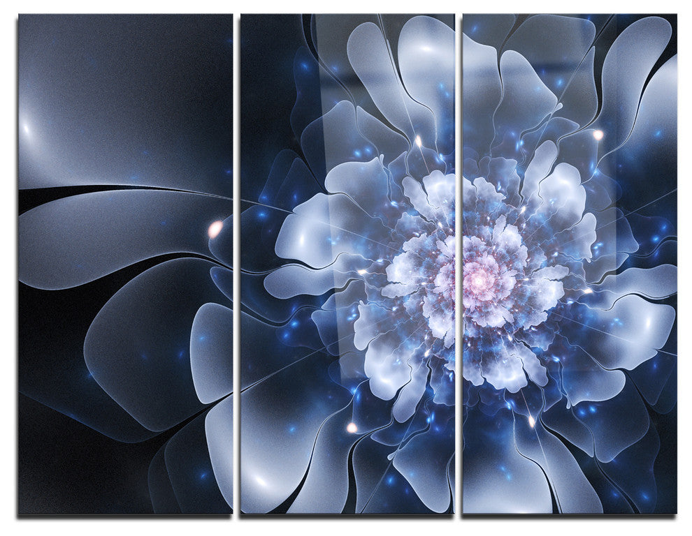 "Fractal Flower Light Blue Petals" Digital Metal Wall Art, 3 Panels, 36"x28"