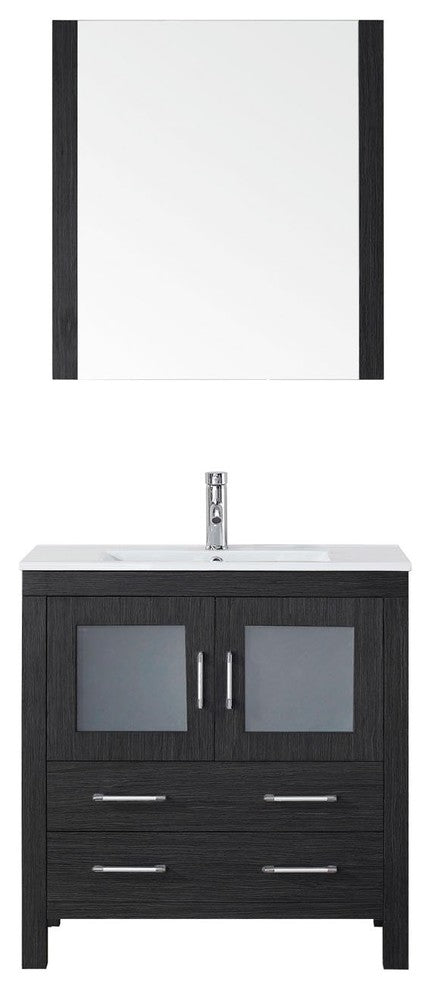 Dior 32" Single Bathroom Vanity, Zebra Gray With Slim White Ceramic