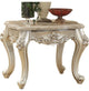 Benzara BM185780 End Table With Flower Motif Engraved Angular Wood Feet, Silver