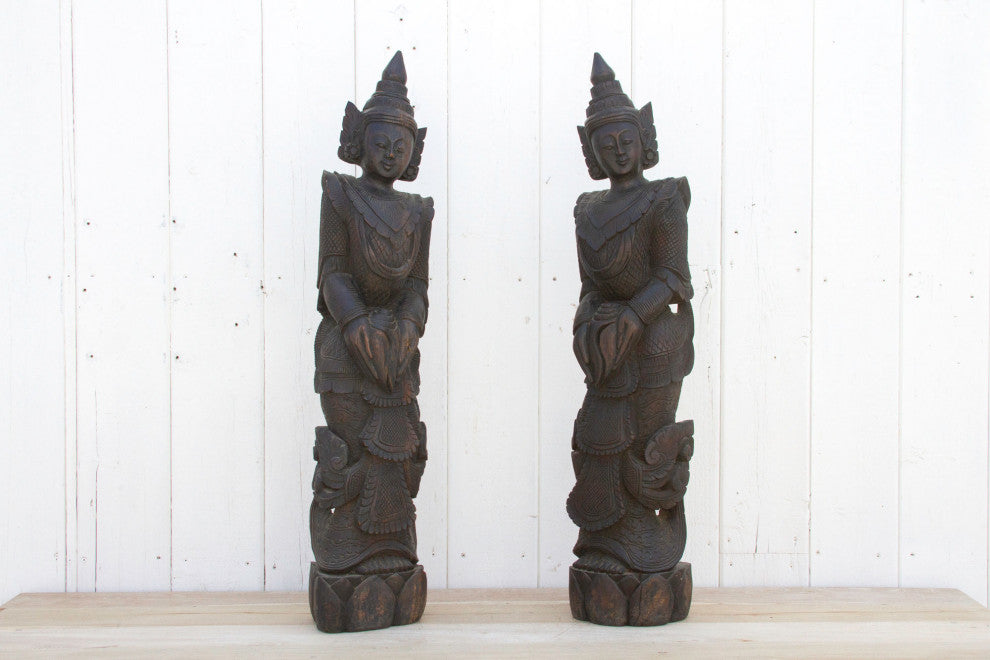 Set of Two, Stunning Bali Carved Statues