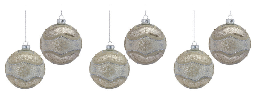Snowflake Mercury Glass Ball Ornament, Set of 6