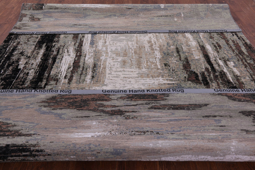 9' 0" X 12' 1" Abstract Handmade Wool and Silk Rug Q6833