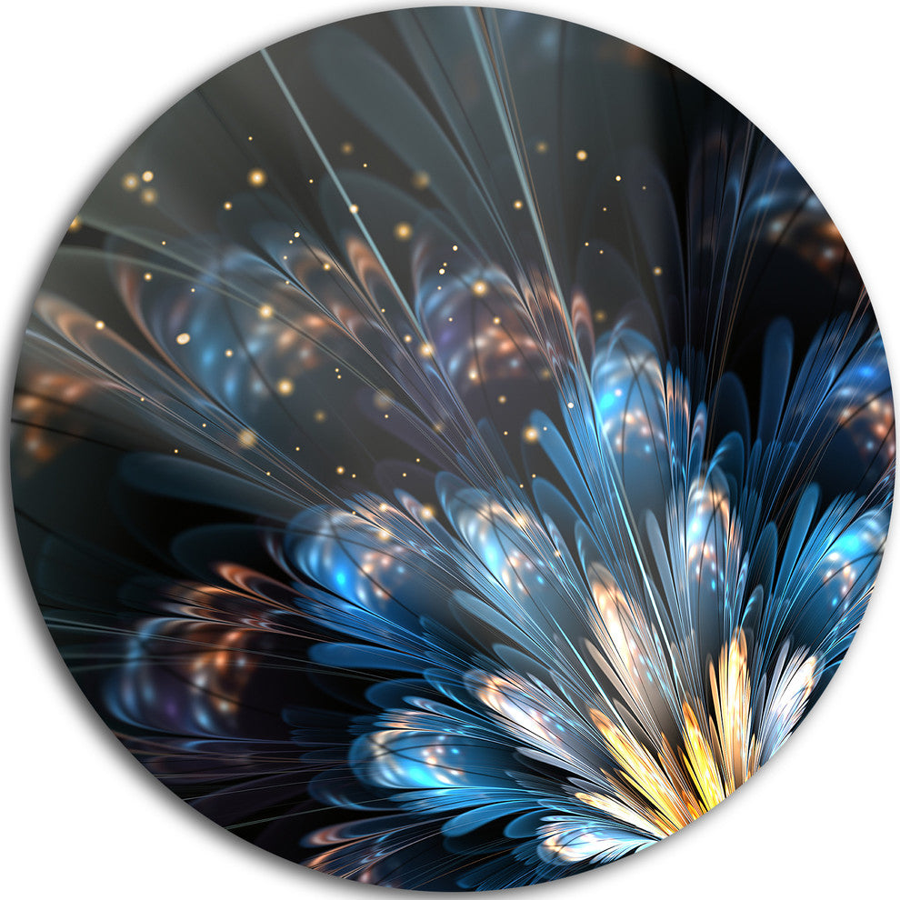 Blue Flower With Golden Details, Floral Digital Disc Metal Artwork, 11"