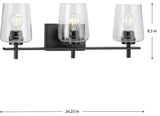3-Light Clear Glass New Traditional Bath Vanity Light, Matte Black