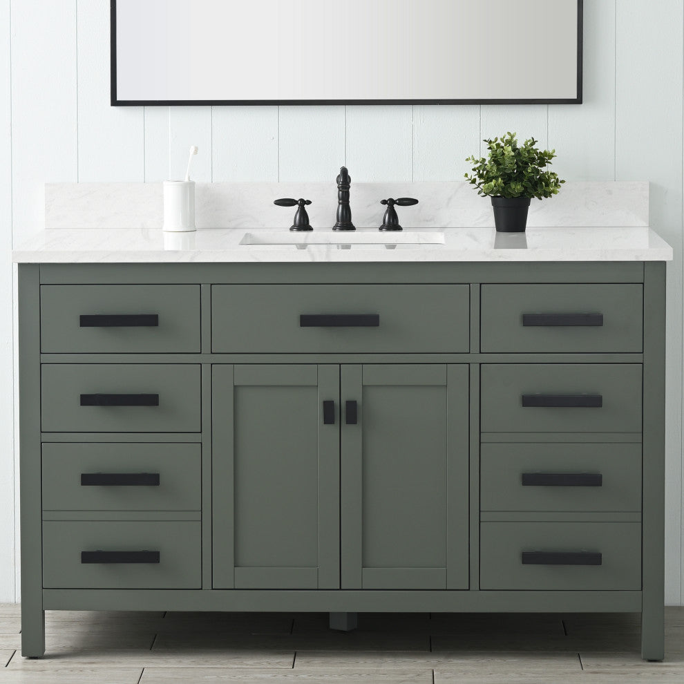 Valentino 54 in. Single Sink Bath Vanity in Verdant Green with White Quartz Top