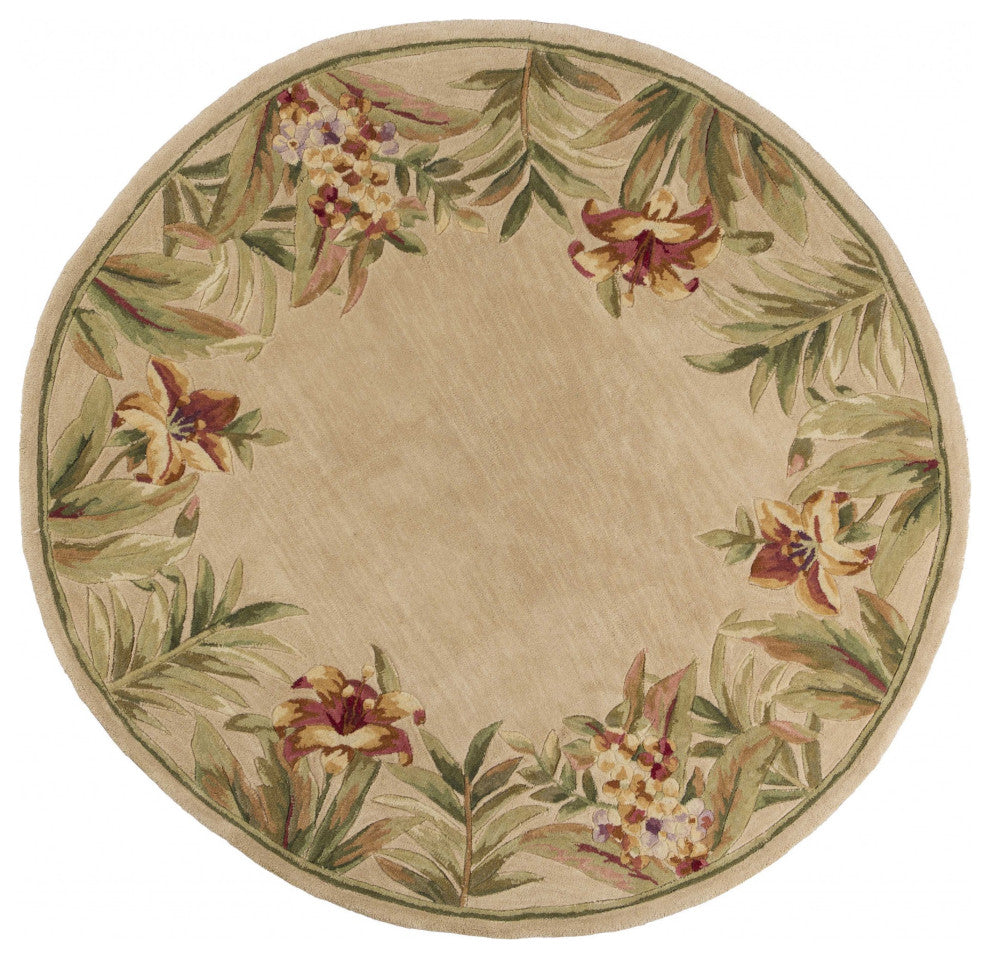 HomeRoots 5' Round Wool Ivory Area Rug