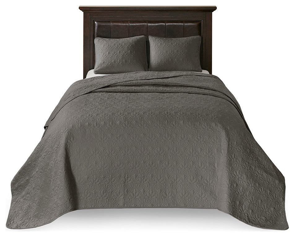 Madison Park Quebec Reversible Bedspread Set, Dark Grey