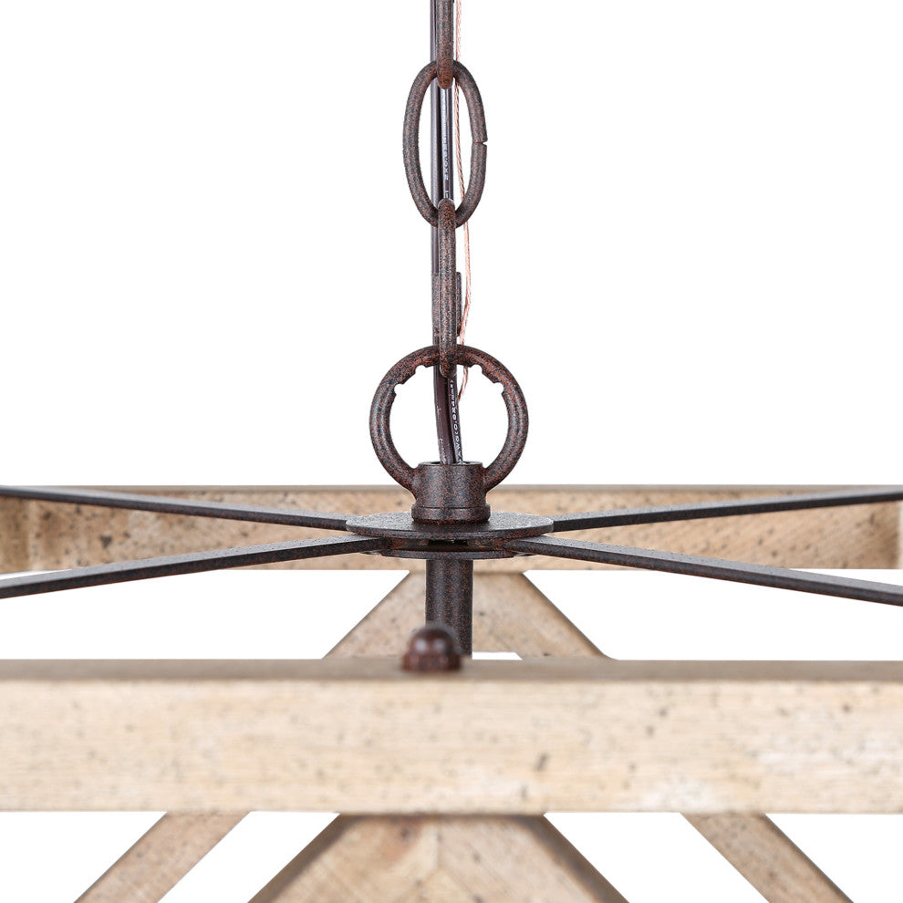 LNC Wood Modern Farmhouse Square Cage Pendant Lighting, 14"width (Metal Accented), 4 Lights