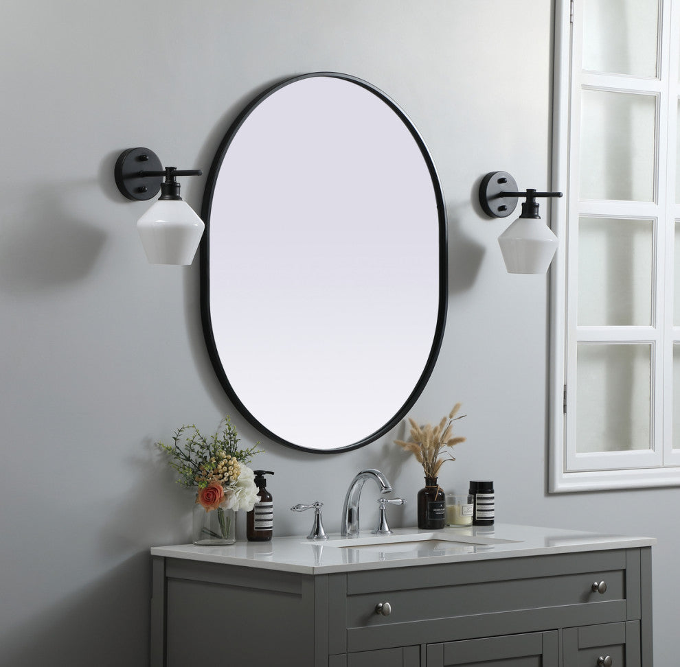 Elegant Decor Metal Frame Oval Mirror 30X36" in Black