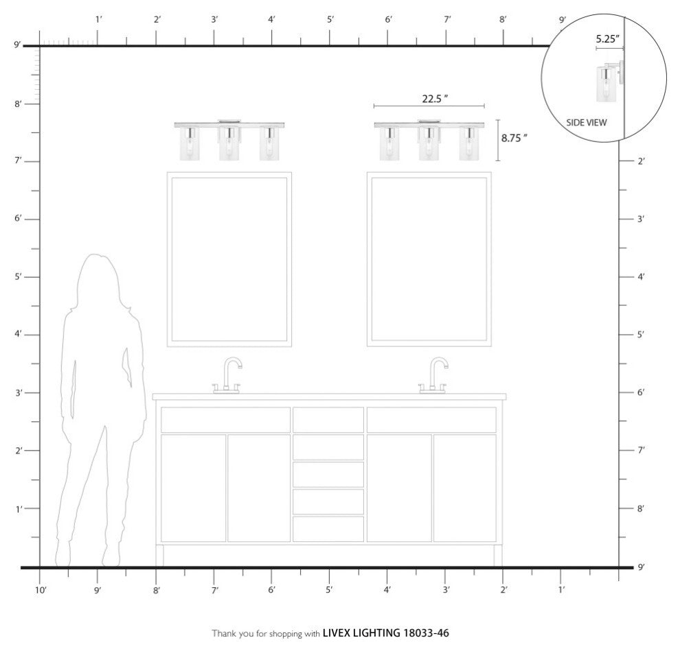 Clarion 3 Light Black Chrome Vanity Sconce