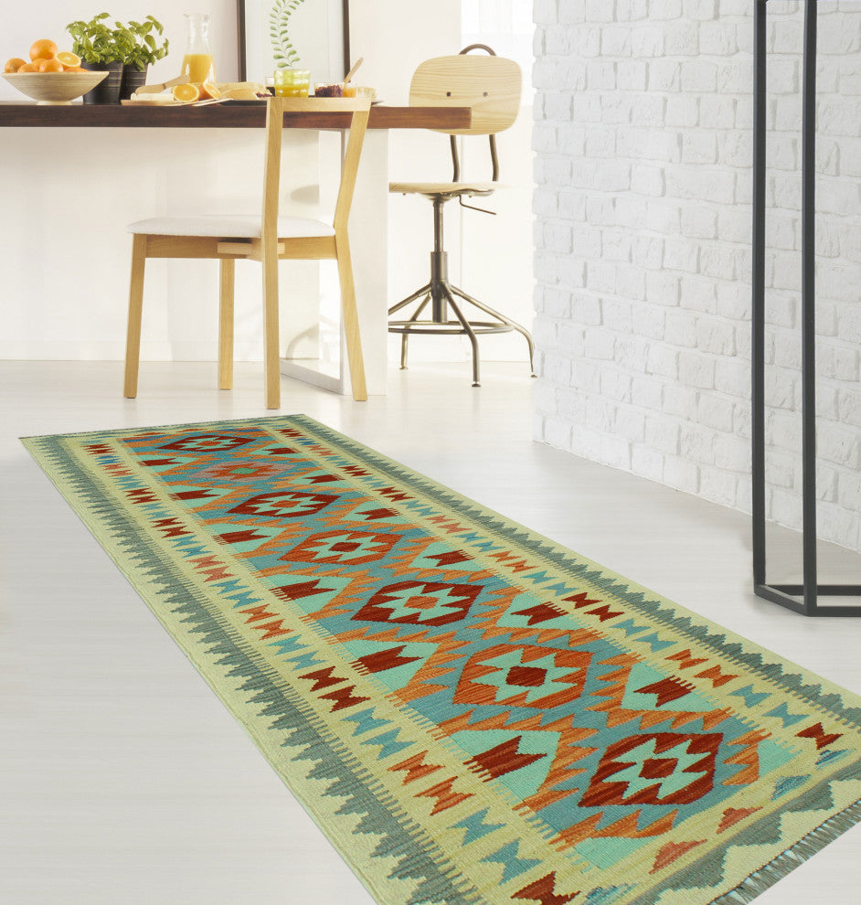 Sangat Kilim Aflah Ivory/Burgundy Runner, 2'6x7'9