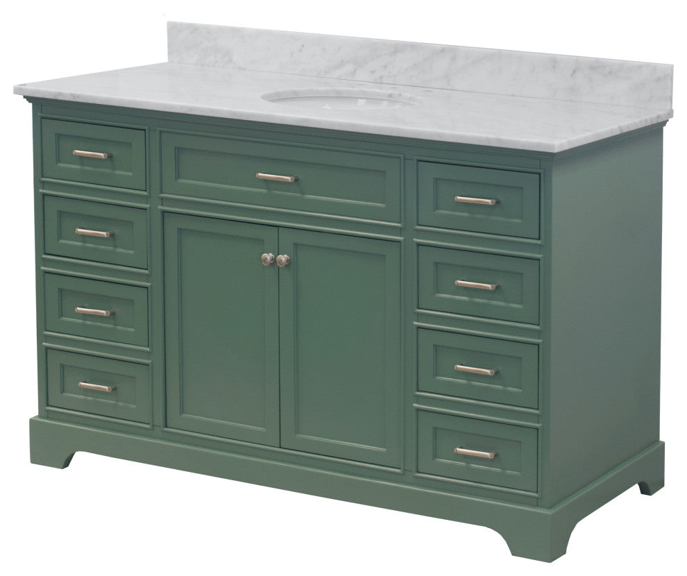 Aria 60" Bathroom Vanity, Sage Green, Carrara Marble, Single Vanity