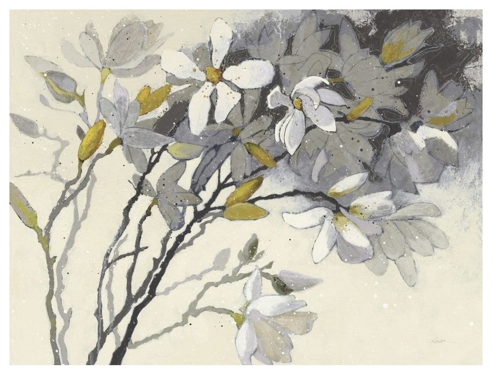 "Magnolias Yellow Gray" Digital Paper Print by Shirley Novak, 50"x38"