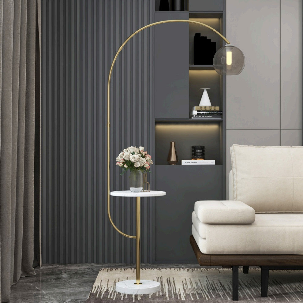 Modern Arc Floor Lamp With Shelf & Wireless Charger & USB Charging Port