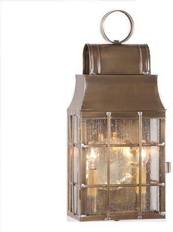 Colonial Outdoor Lantern With Seedy Glass, Weathered Brass
