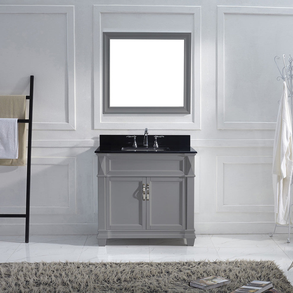 Virtu Victoria 36" Single Bathroom Vanity, Gray With Faucet and Mirror