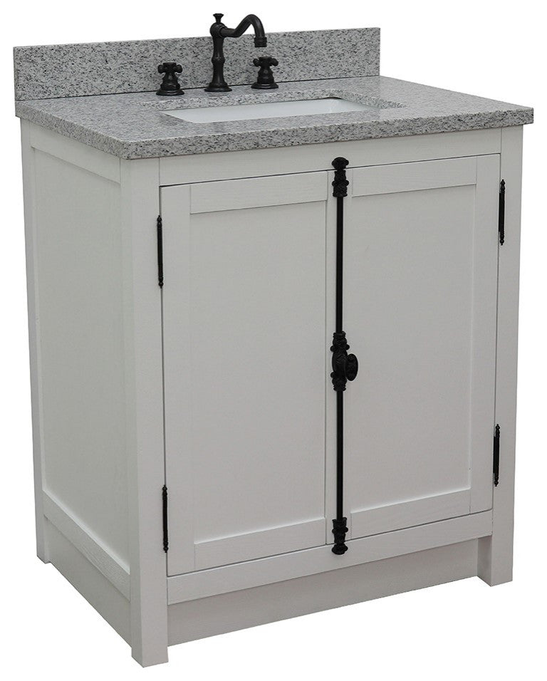 30" Single Vanity, Glacier Ash, Gray Granite Top, Rectangle Sink