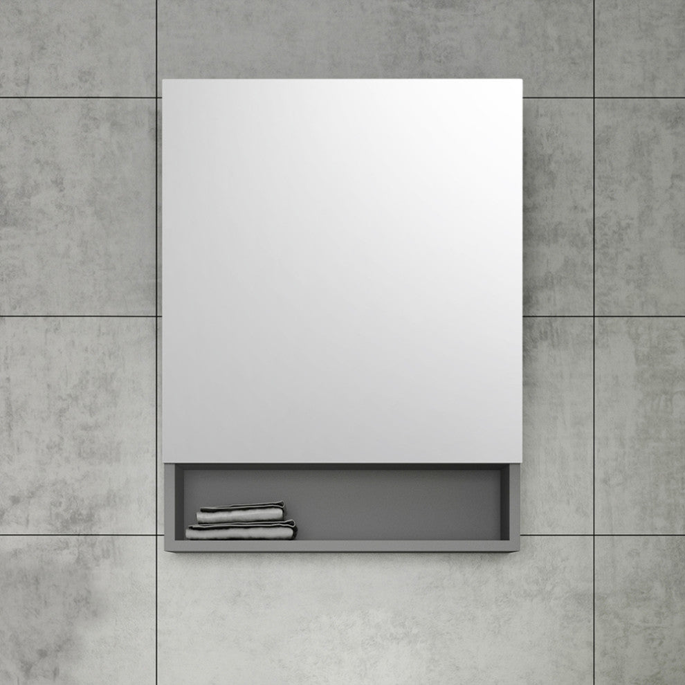 Bathroom Medicine Cabinet With Small Bottom Shelf, Gray