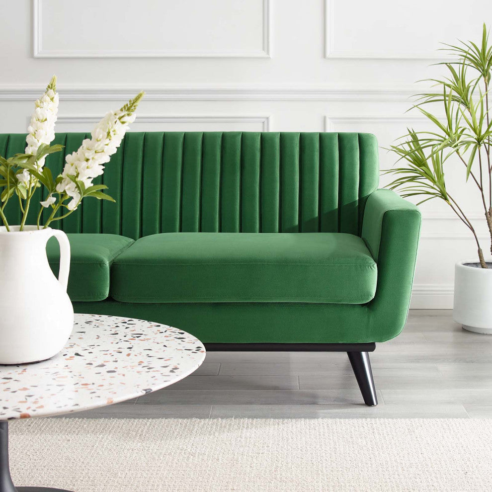 Engage Channel Tufted Performance Velvet Loveseat Emerald