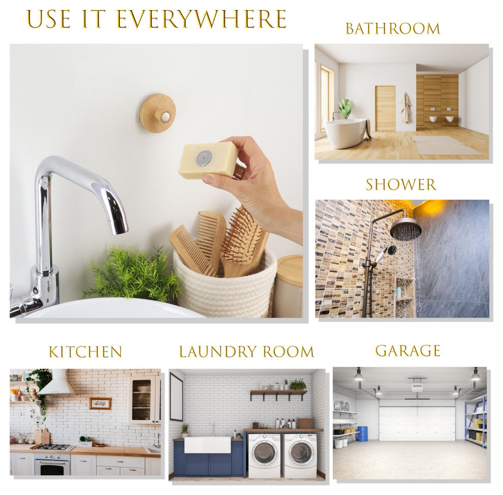 Magnetic Soap Holder Bamboo Wall Mounted Adhesive
