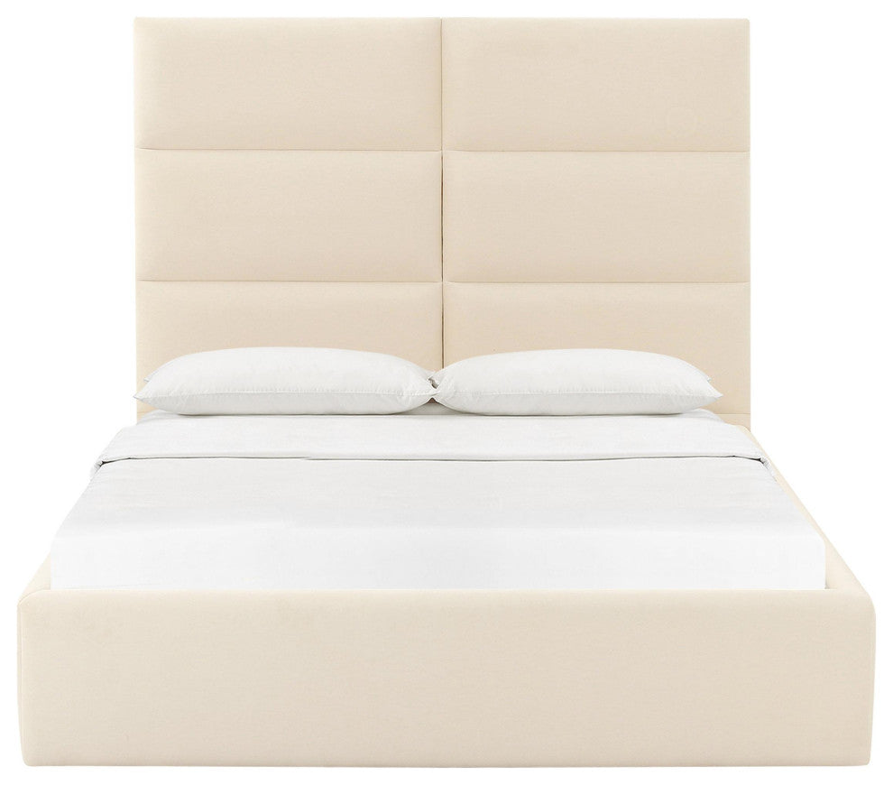 Eliana Cream Velvet King Bed - Cream