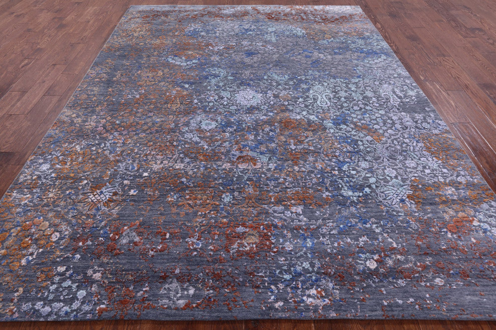 7' 11" X 10' 3" Modern Handmade Wool and Silk Rug Q8711