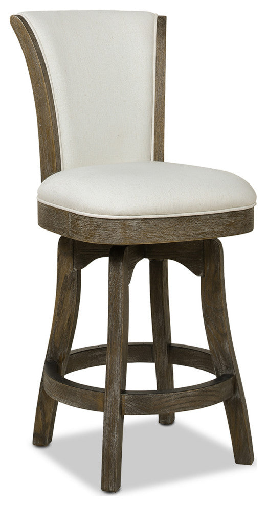 Henry 26" Armless Swivel Counter Height Bar Stool, Natural White Linen
