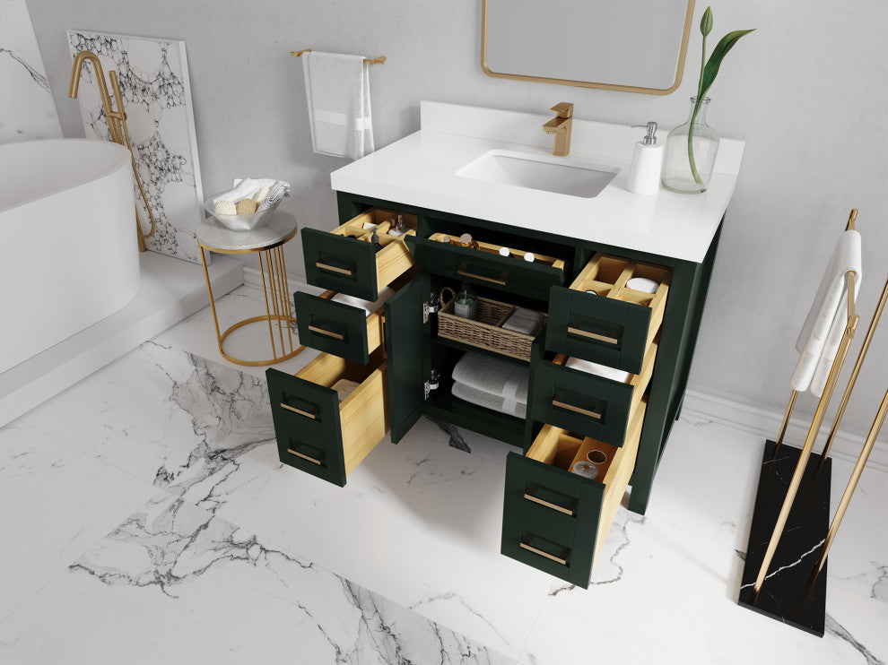 Cambridge 42 Single Sink Bath Vanity in Dark Forest Green 2" Carrara Marble