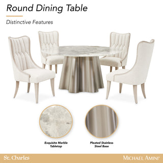 St. Charles Round Marble Dining Table, Dove Gray