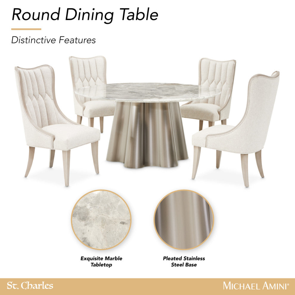 St. Charles Round Marble Dining Table, Dove Gray