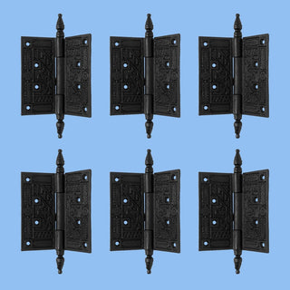 Wrought Iron Butt Hinge Black Victorian Steeple Tip Pack of 6