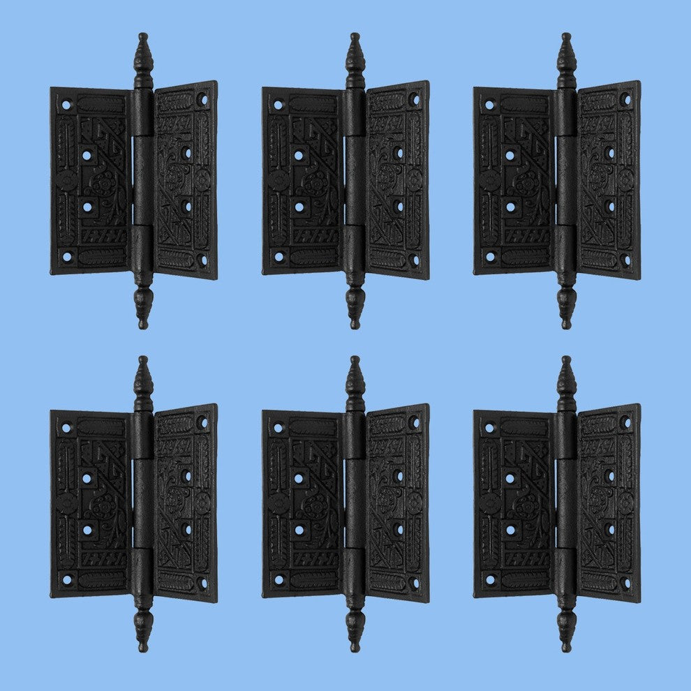 Wrought Iron Butt Hinge Black Victorian Steeple Tip Pack of 6